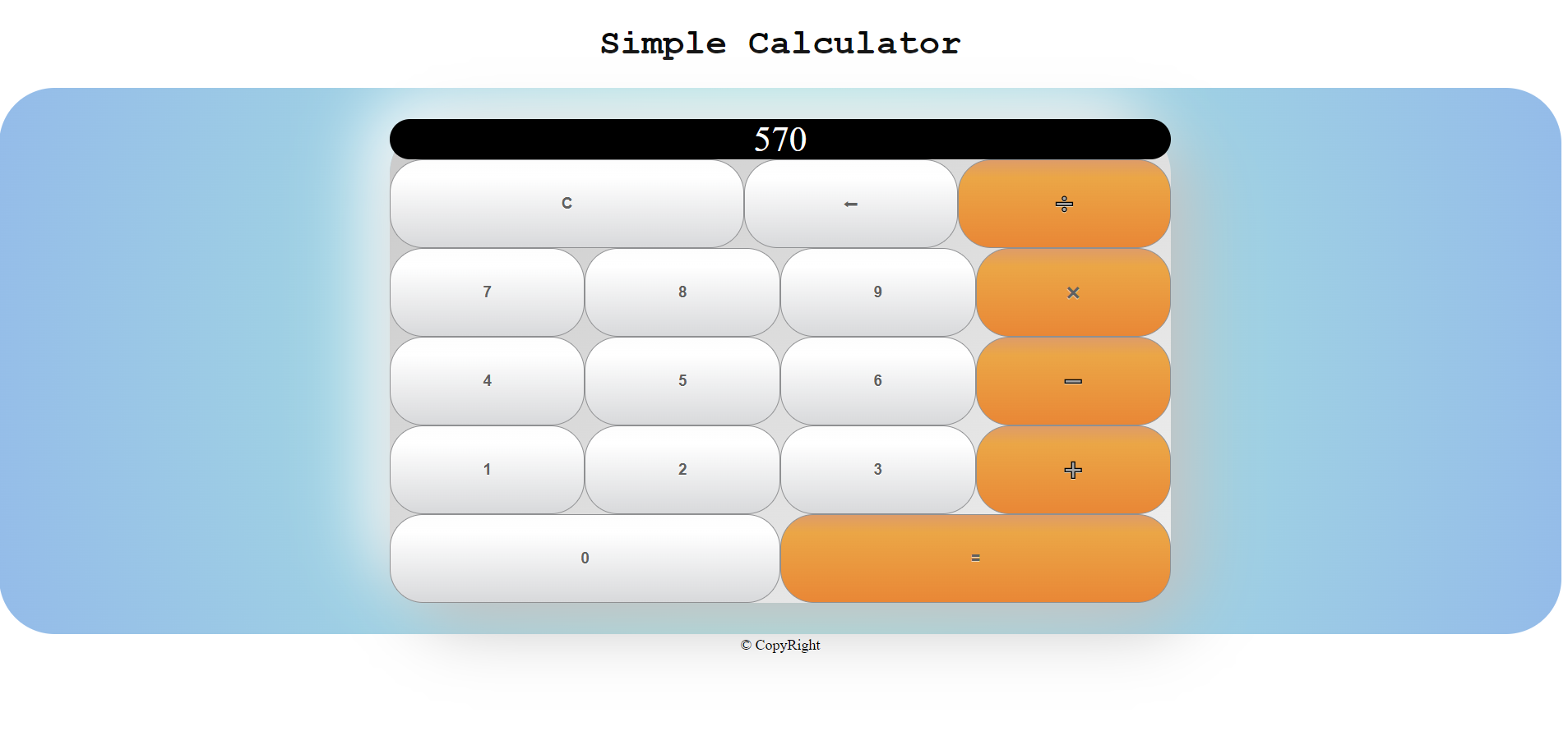 screenshot of the simple calculator project